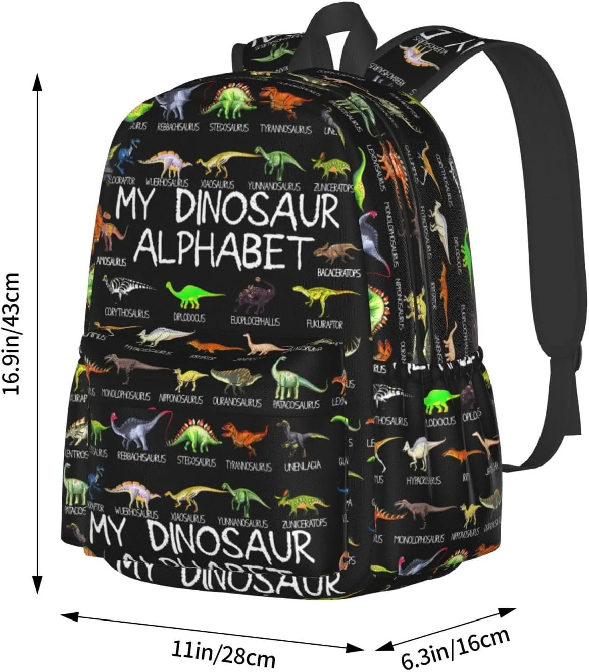 Dinosaur Alphabet Dino Abc Laptop Backpack Shoulder Bag Laptop Pack Travel Backpacks Commuter Back Pack Casual Daypack Bags With Side Pockets