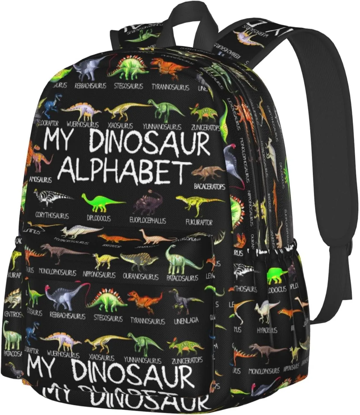 Dinosaur Alphabet Dino Abc Laptop Backpack Shoulder Bag Laptop Pack Travel Backpacks Commuter Back Pack Casual Daypack Bags With Side Pockets