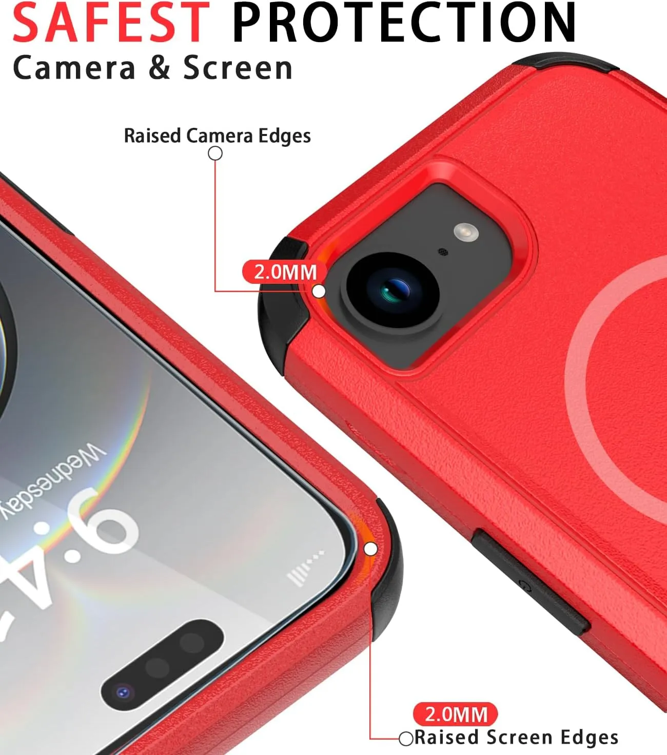 Diverbox for iPhone 16e Case [Compatible with MagSafe] [Shockproof] [Dropproof] [with Screen Protector ] Heavy Duty Protection Phone Case Cover for Apple iPhone 16e 2025 6.1 inch (Red)
