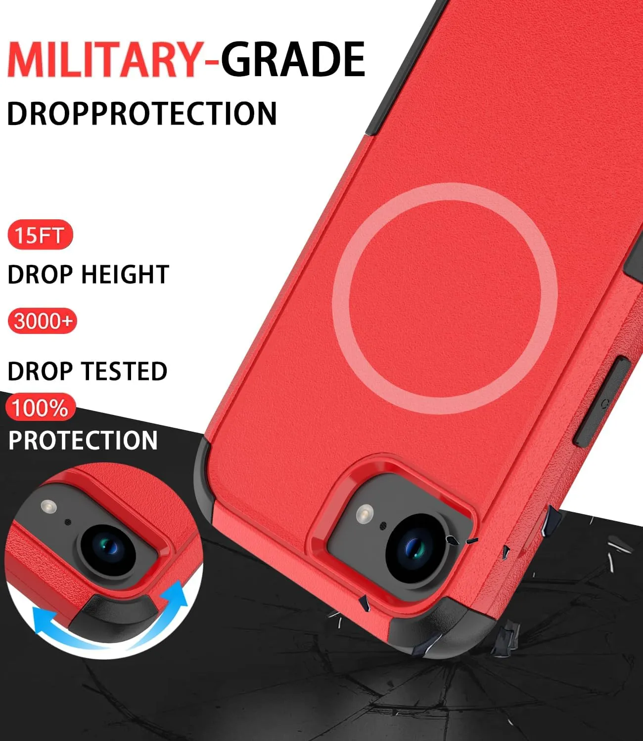 Diverbox for iPhone 16e Case [Compatible with MagSafe] [Shockproof] [Dropproof] [with Screen Protector ] Heavy Duty Protection Phone Case Cover for Apple iPhone 16e 2025 6.1 inch (Red)