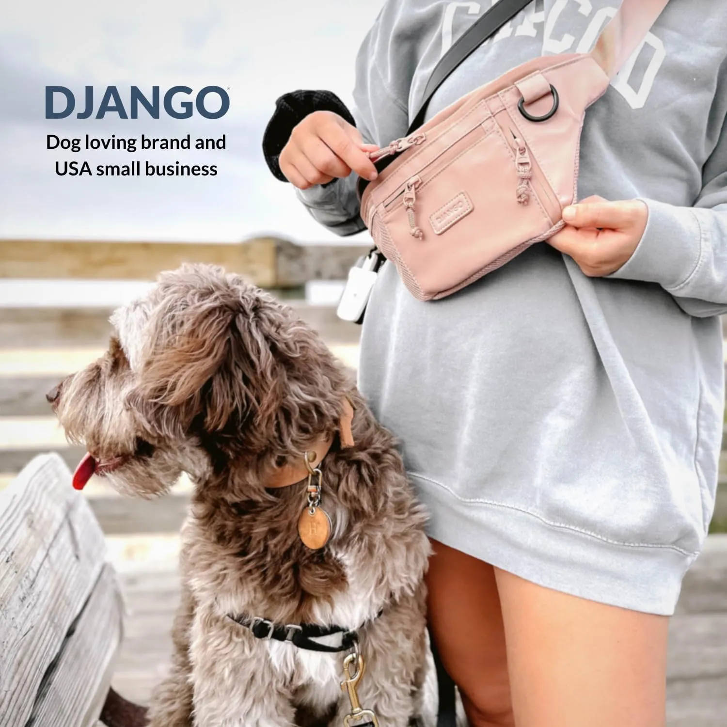 DJANGO Nolita Belt Bag - Modern Crossbody Bag for Women - Dog Walking Crossbody Fanny Pack for Women and Dog Parents with Multiple Compartments - Crossbody Travel Bag with Adjustable Strap (Sand Pink)