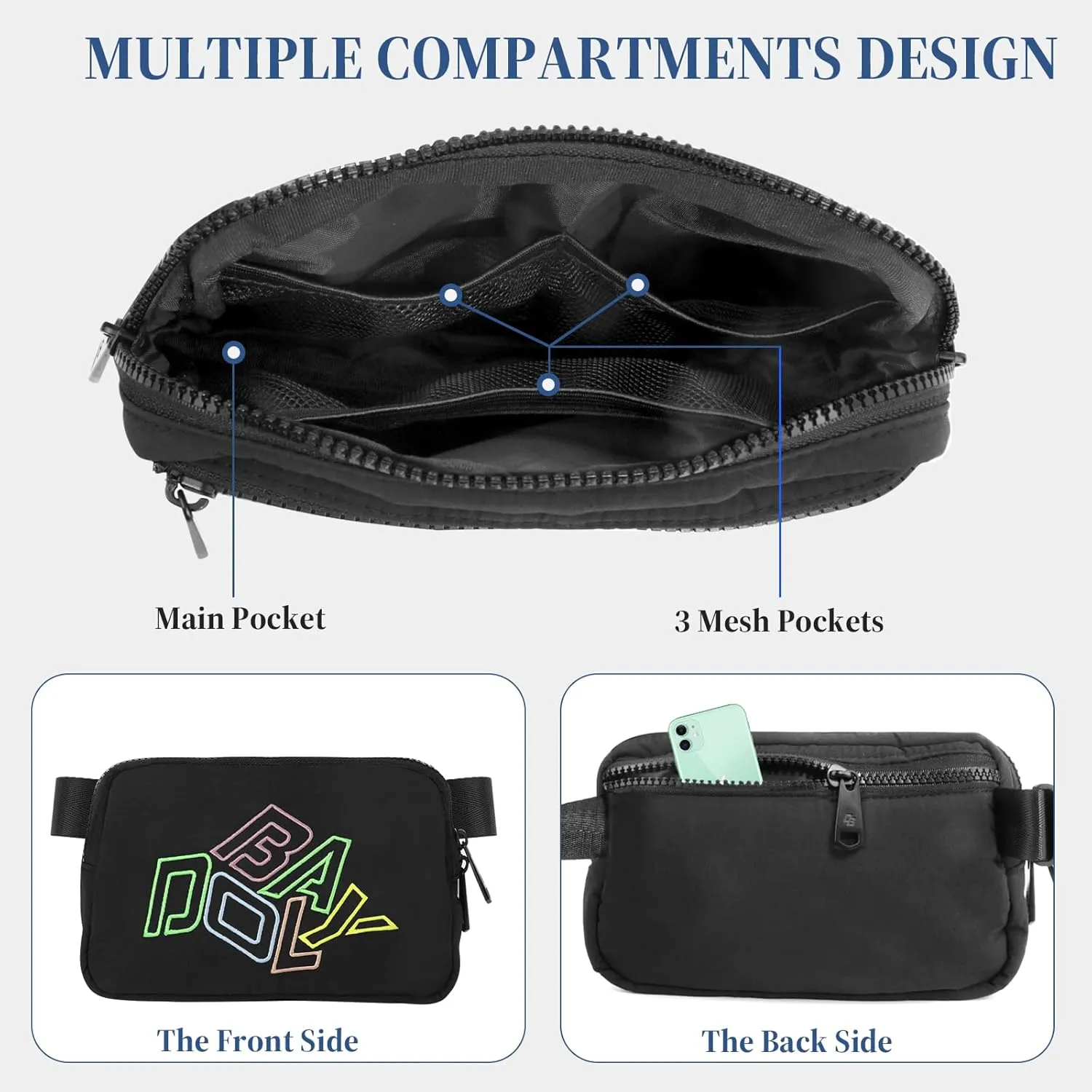 ‌DOBALY Fanny Pack for Woman & Man‌, Crossbody Bag with Lightweight Design, Adjustable Crossbody Waist Chest Strap ‌,1L Belt Bag for Gym, Hiking & Travel, Black