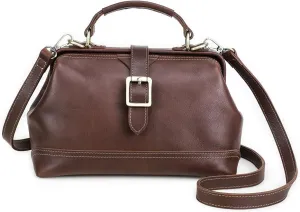 Doctor Bag for Women Full Grain Leather Top Handle Purse Satchel Handbag Shoulder Bag Vintage Tote Bag with Metal Clasp Frame Opening