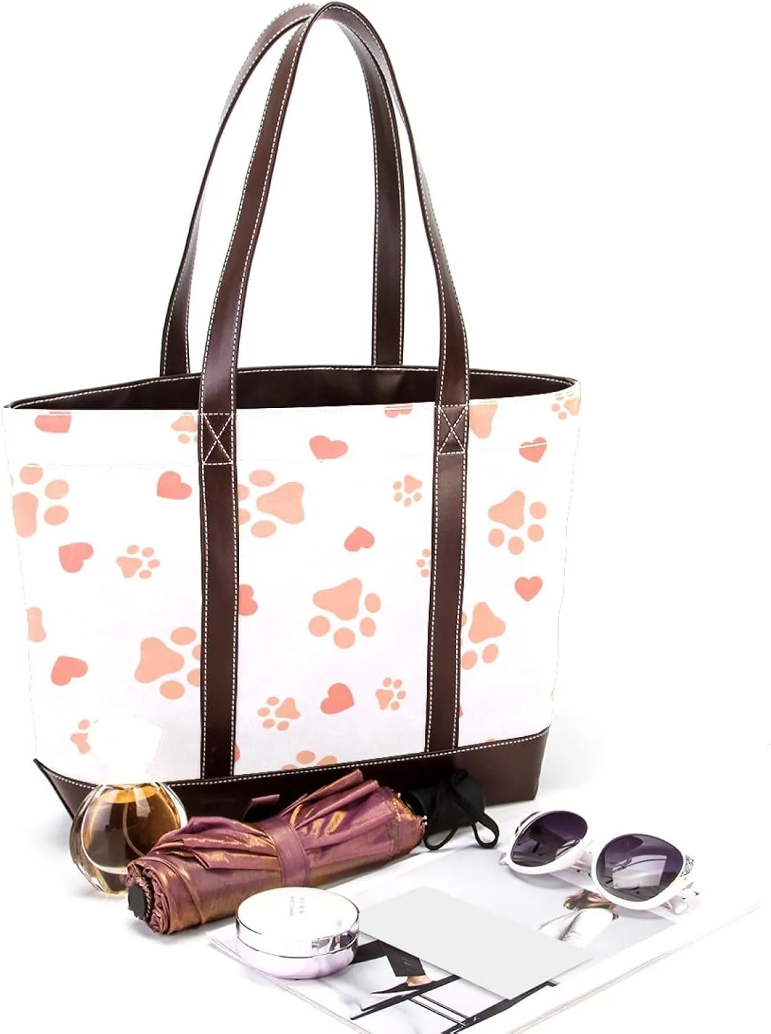 Dog Puppy Paw Fashion Leather Purse Bag for Women Top Handle Ladies Shoulder Bags with Pockets Zipper