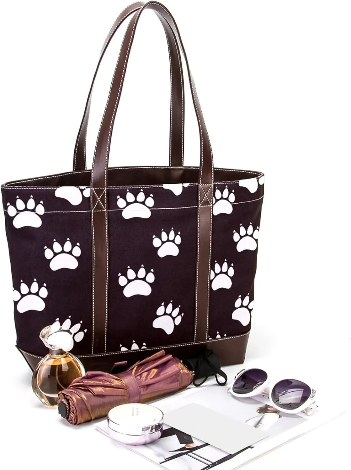 Dog Puppy Paw Fashion Leather Purse Bag for Women Top Handle Ladies Shoulder Bags with Pockets Zipper