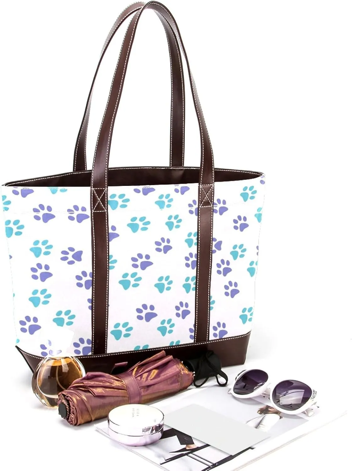 Dog Puppy Paw Fashion Leather Purse Bag for Women Top Handle Ladies Shoulder Bags with Pockets Zipper
