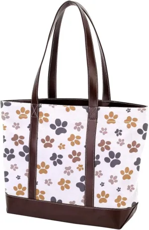 Dog Puppy Paw Fashion Leather Purse Bag for Women Top Handle Ladies Shoulder Bags with Pockets Zipper
