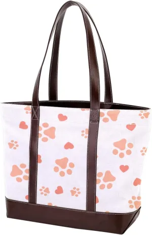 Dog Puppy Paw Fashion Leather Purse Bag for Women Top Handle Ladies Shoulder Bags with Pockets Zipper