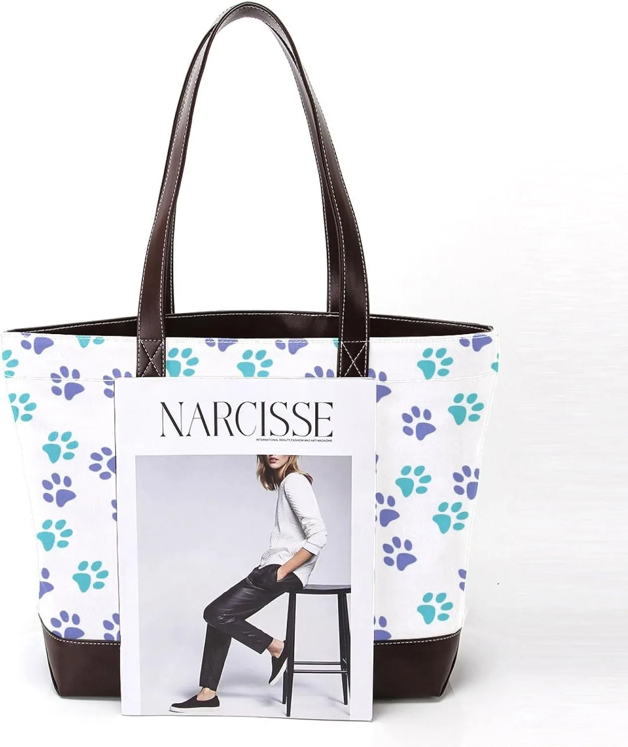 Dog Puppy Paw Fashion Leather Purse Bag for Women Top Handle Ladies Shoulder Bags with Pockets Zipper