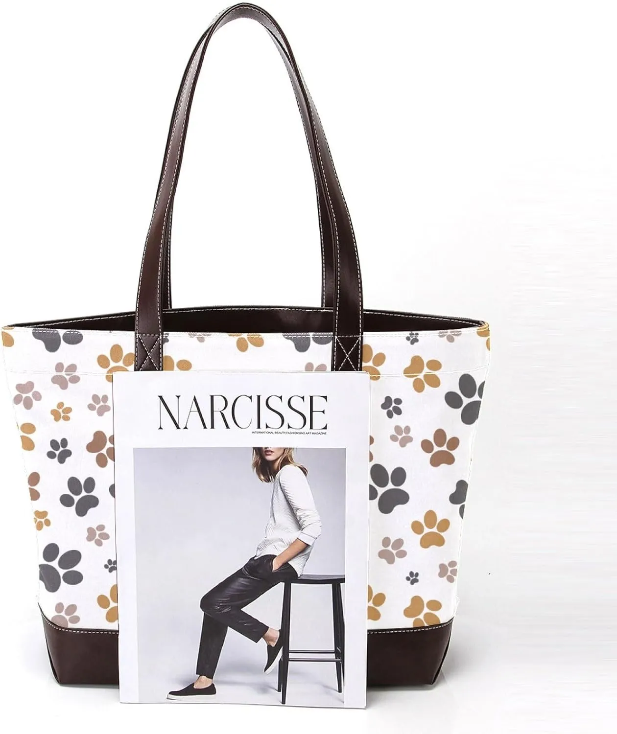 Dog Puppy Paw Fashion Leather Purse Bag for Women Top Handle Ladies Shoulder Bags with Pockets Zipper