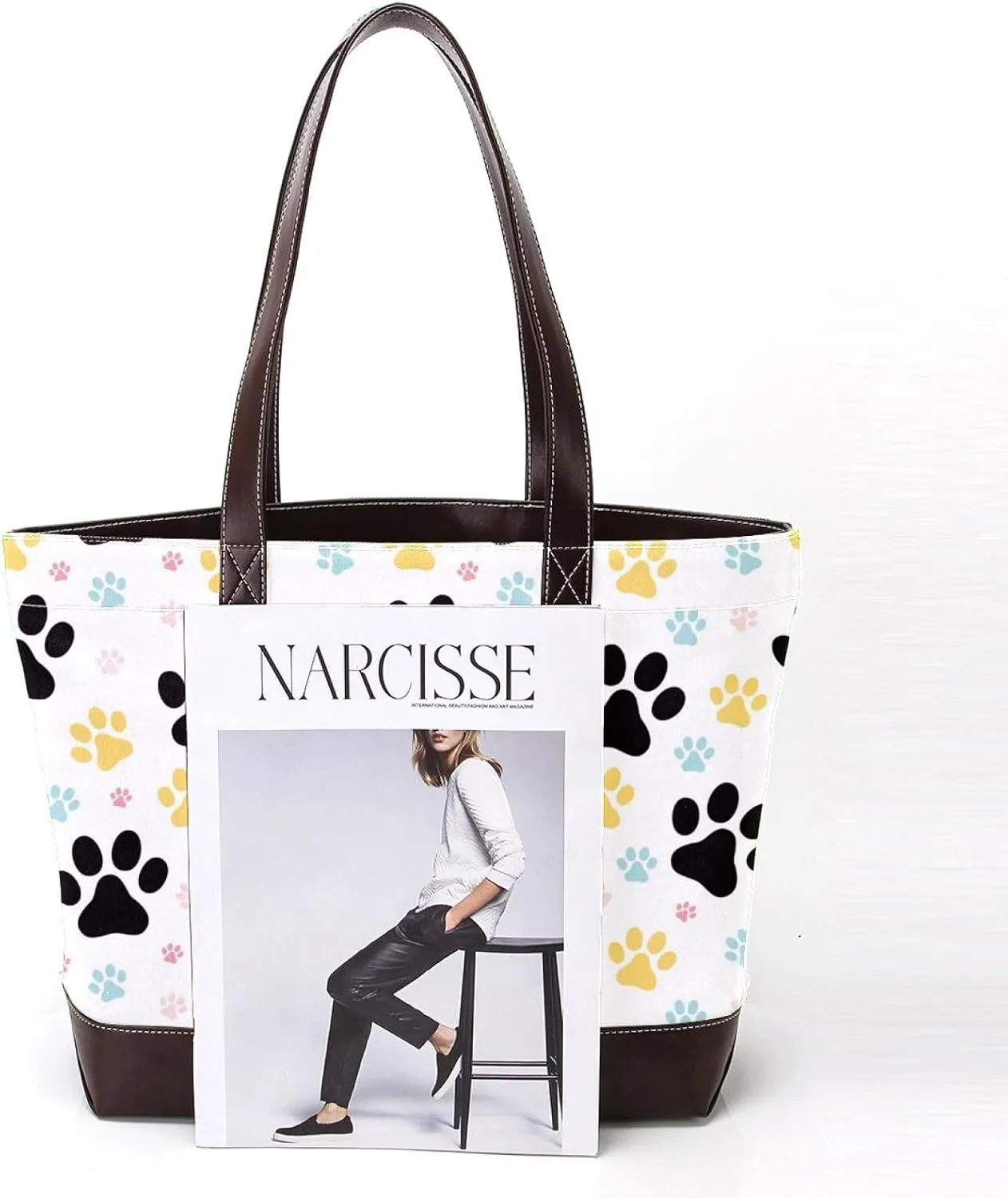 Dog Puppy Paw Fashion Leather Purse Bag for Women Top Handle Ladies Shoulder Bags with Pockets Zipper