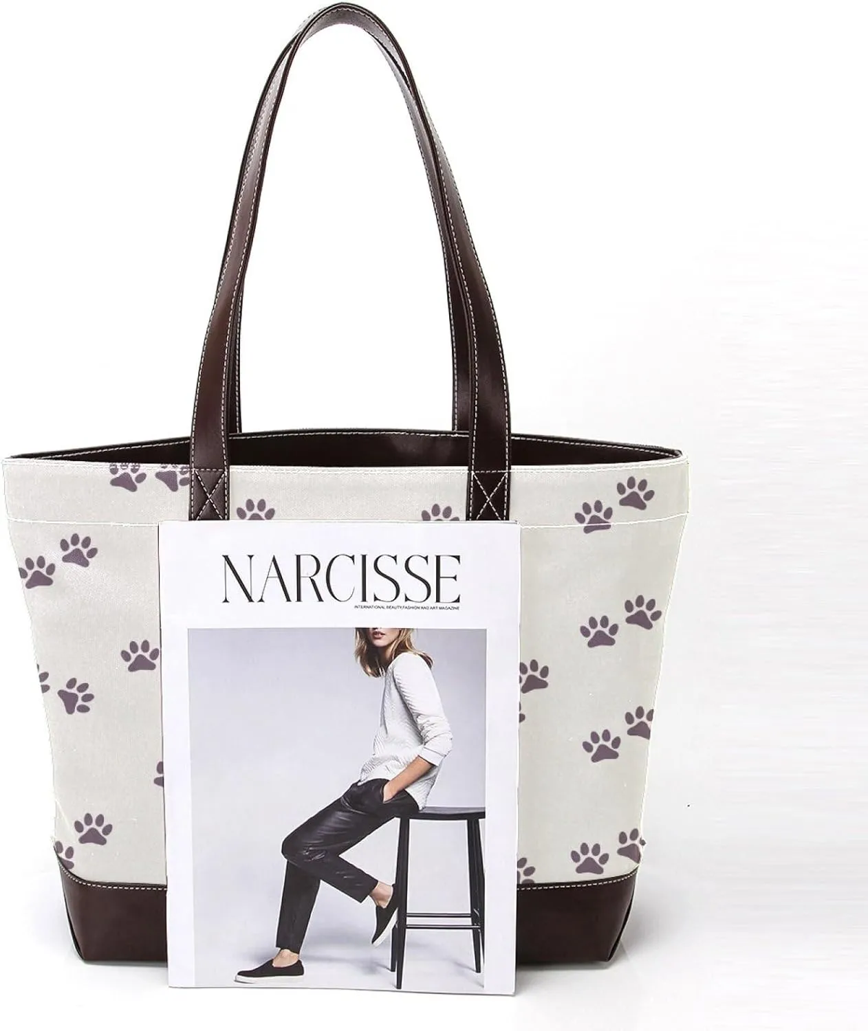 Dog Puppy Paw Fashion Leather Purse Bag for Women Top Handle Ladies Shoulder Bags with Pockets Zipper