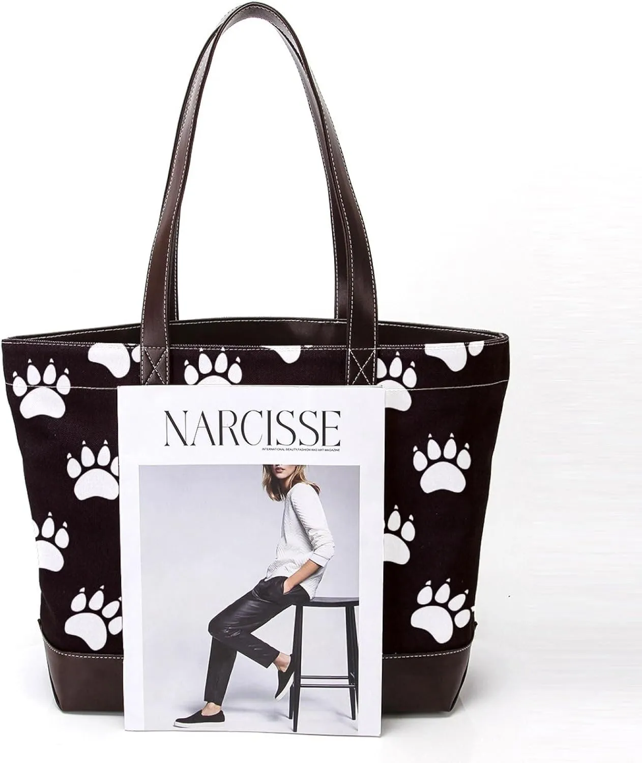 Dog Puppy Paw Fashion Leather Purse Bag for Women Top Handle Ladies Shoulder Bags with Pockets Zipper
