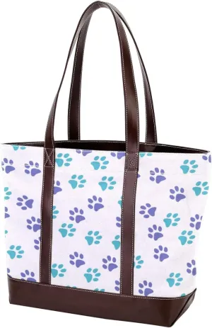 Dog Puppy Paw Fashion Leather Purse Bag for Women Top Handle Ladies Shoulder Bags with Pockets Zipper