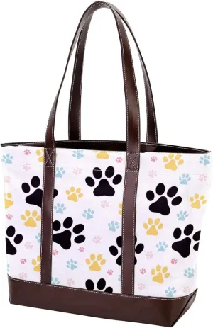 Dog Puppy Paw Fashion Leather Purse Bag for Women Top Handle Ladies Shoulder Bags with Pockets Zipper