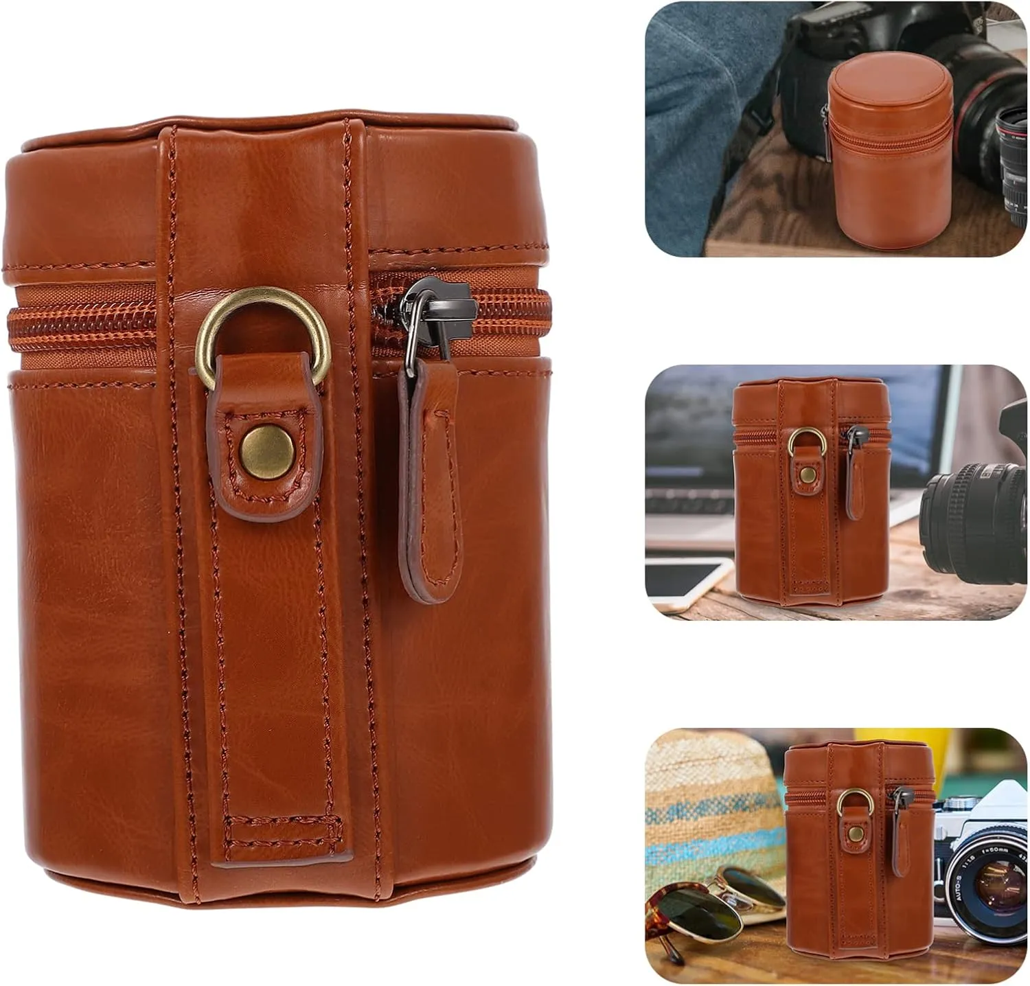 DOITOOL Lens Bag Protective Camera Lens Pouch Bag Lens Filter Case Foldable Waterproof Hard Case Camera Pouch Medium Storage Camera Bag Travel Camera Lens Cases Camera Protector Brown