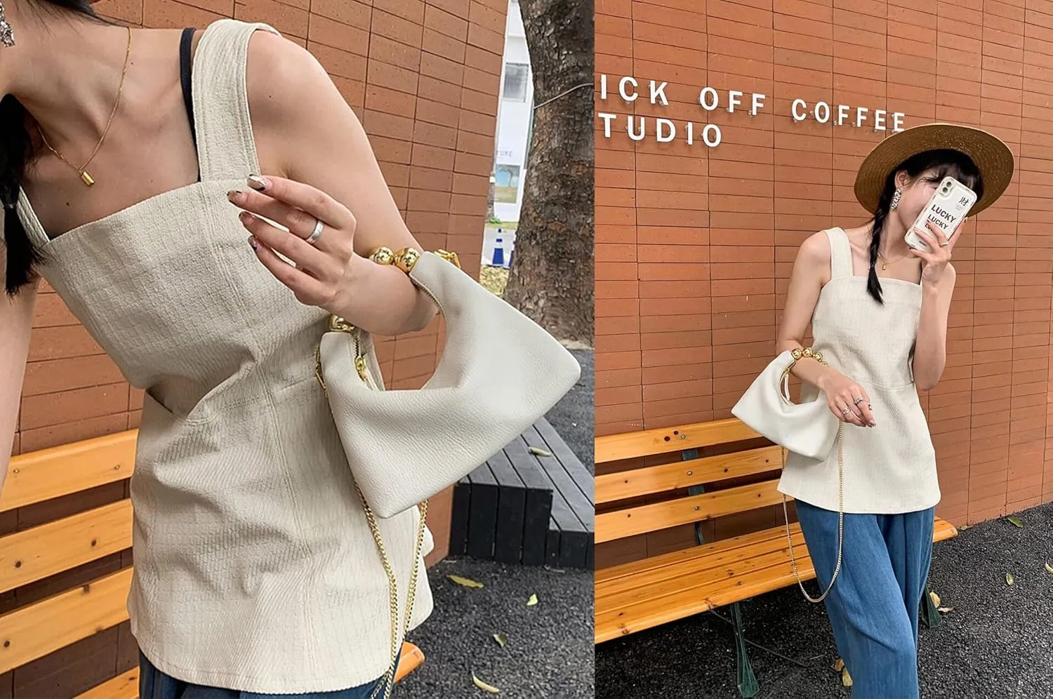 DORIS&JACKY Small Top Handle Clutch Bag Women Designer Goatskin Crossbody Purse With Pearl Handle And Detachable Metal Chain
