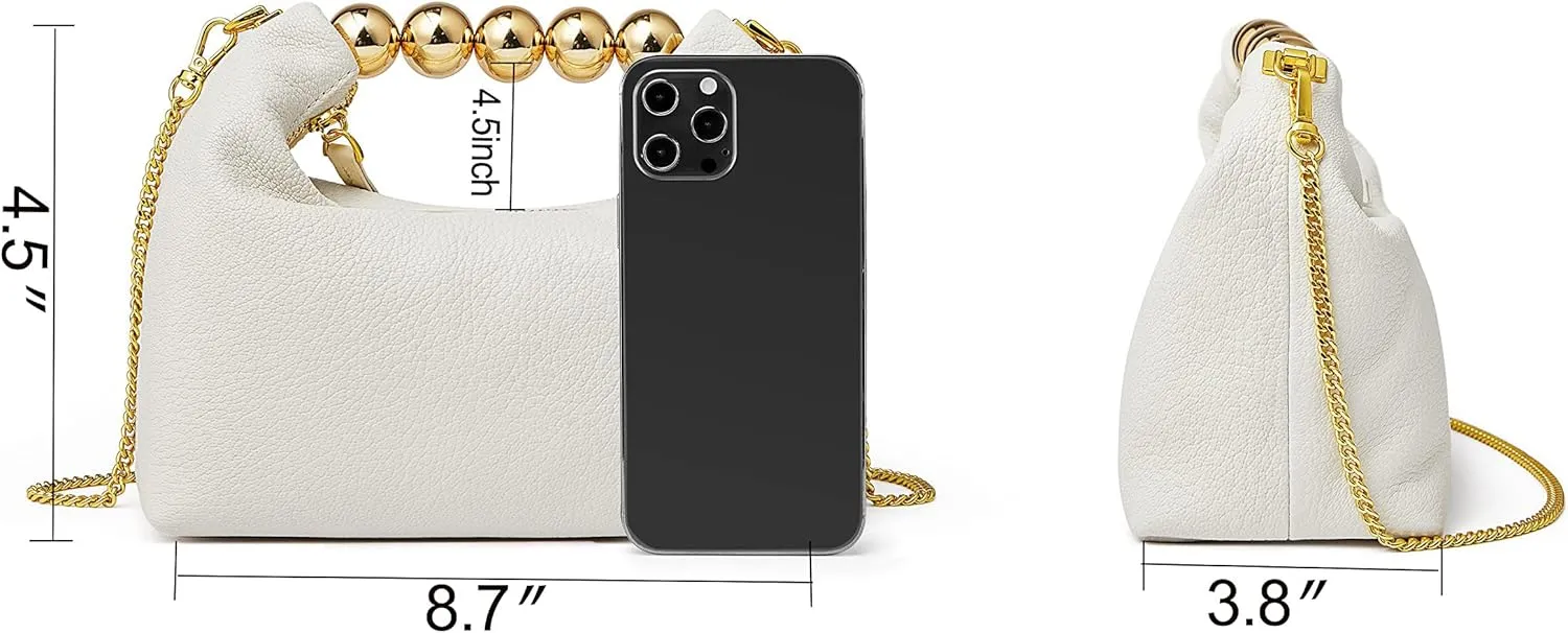 DORIS&JACKY Small Top Handle Clutch Bag Women Designer Goatskin Crossbody Purse With Pearl Handle And Detachable Metal Chain