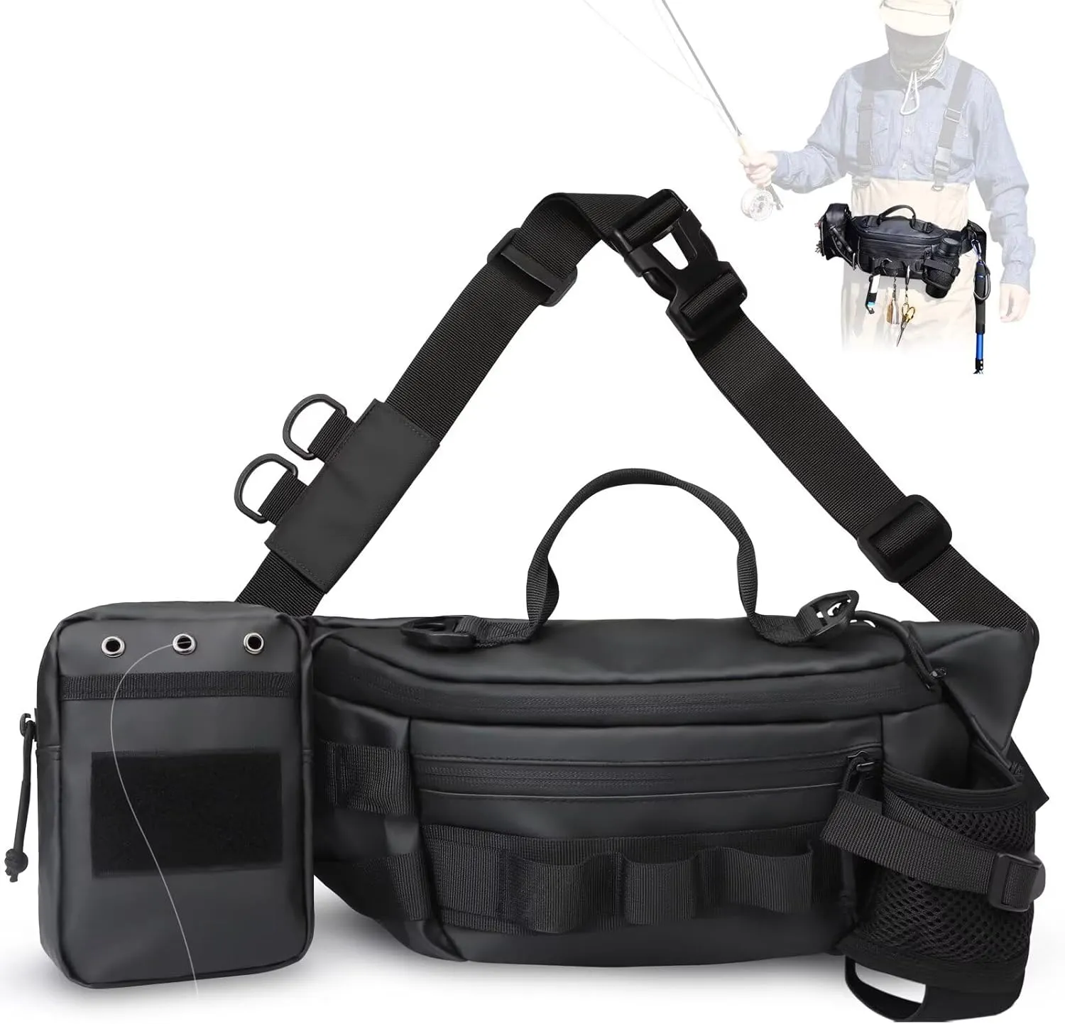 Dovesun Fishing Fanny Pack for Man Lightweight Fishing Waist Pack Water-Repellent Small Tackle Bag for Fly Fishing Outdoor 3 Colors