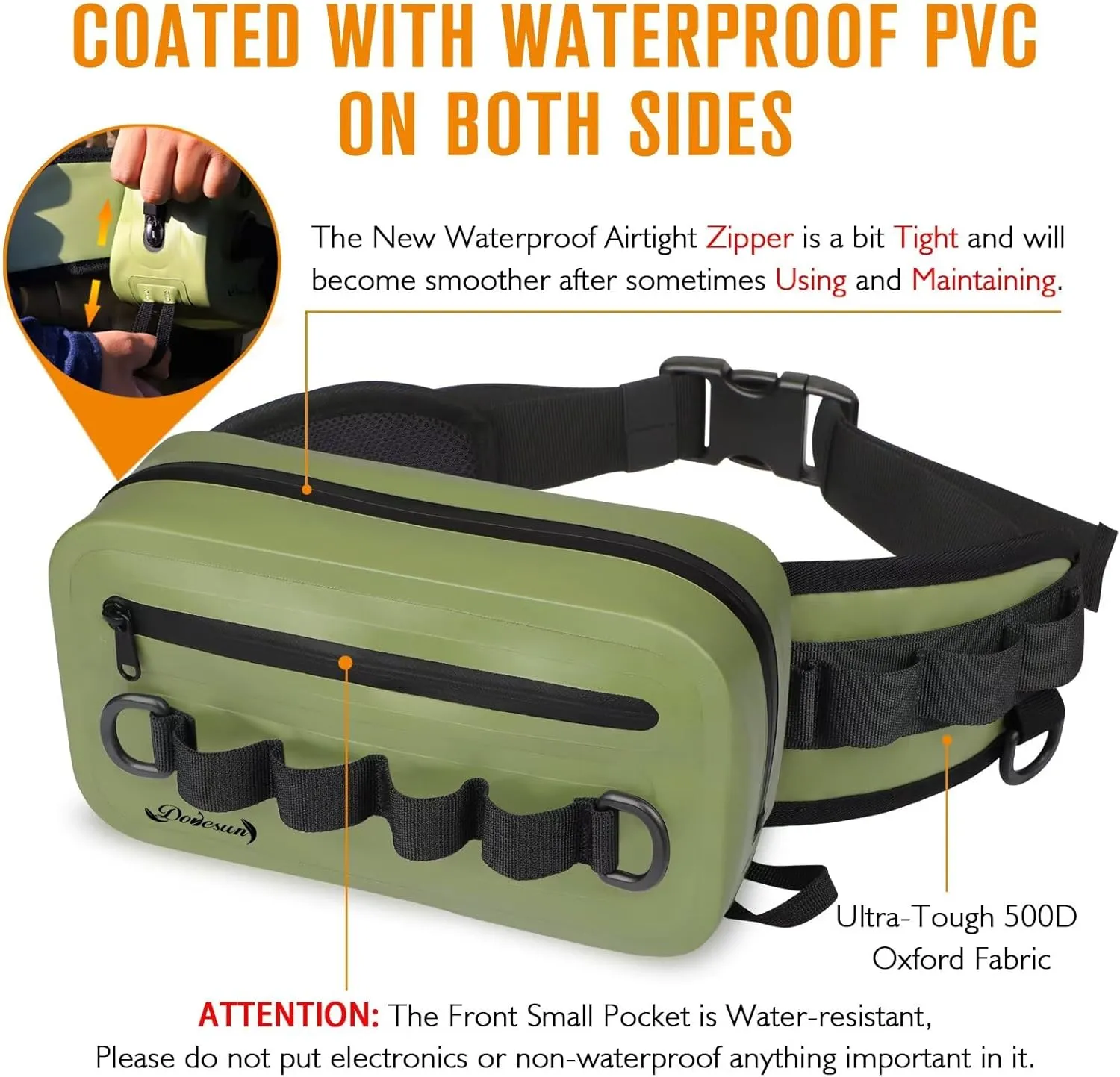 Dovesun Waterproof Fishing Fanny Pack for Men 3.3L Fly Fishing Bag Chest Pack with Airtight Zipper