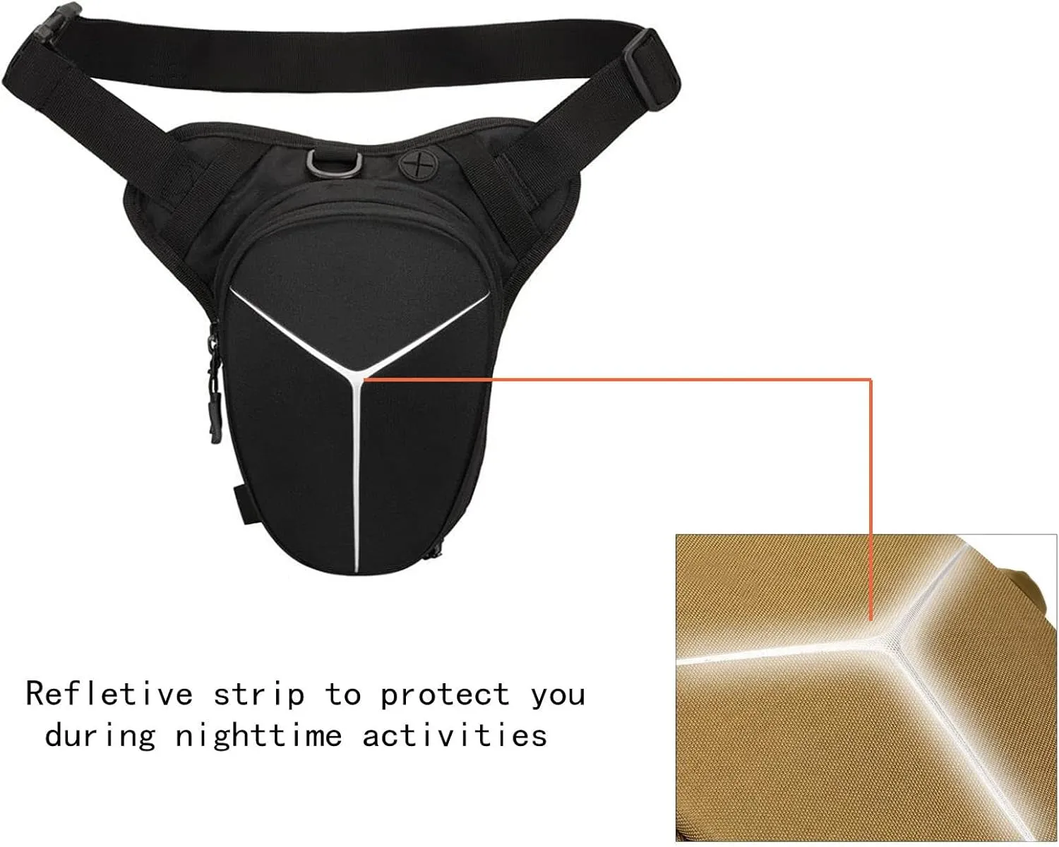 Drop Leg Bag Hard Shell Reflective Stripe Waist Pack Expandable Thigh Pack Hip Bag Crossbody Bag Outdoor Travel Sports Hiking Riding Thigh Pouch for Men Women (Black)