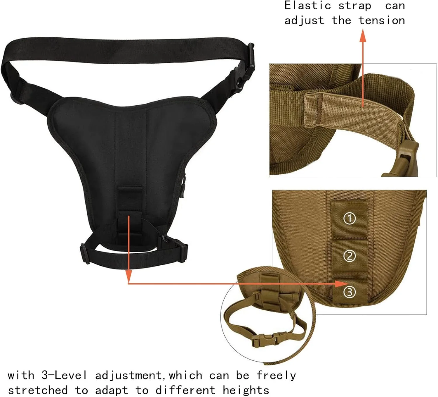Drop Leg Bag Hard Shell Reflective Stripe Waist Pack Expandable Thigh Pack Hip Bag Crossbody Bag Outdoor Travel Sports Hiking Riding Thigh Pouch for Men Women (Black)