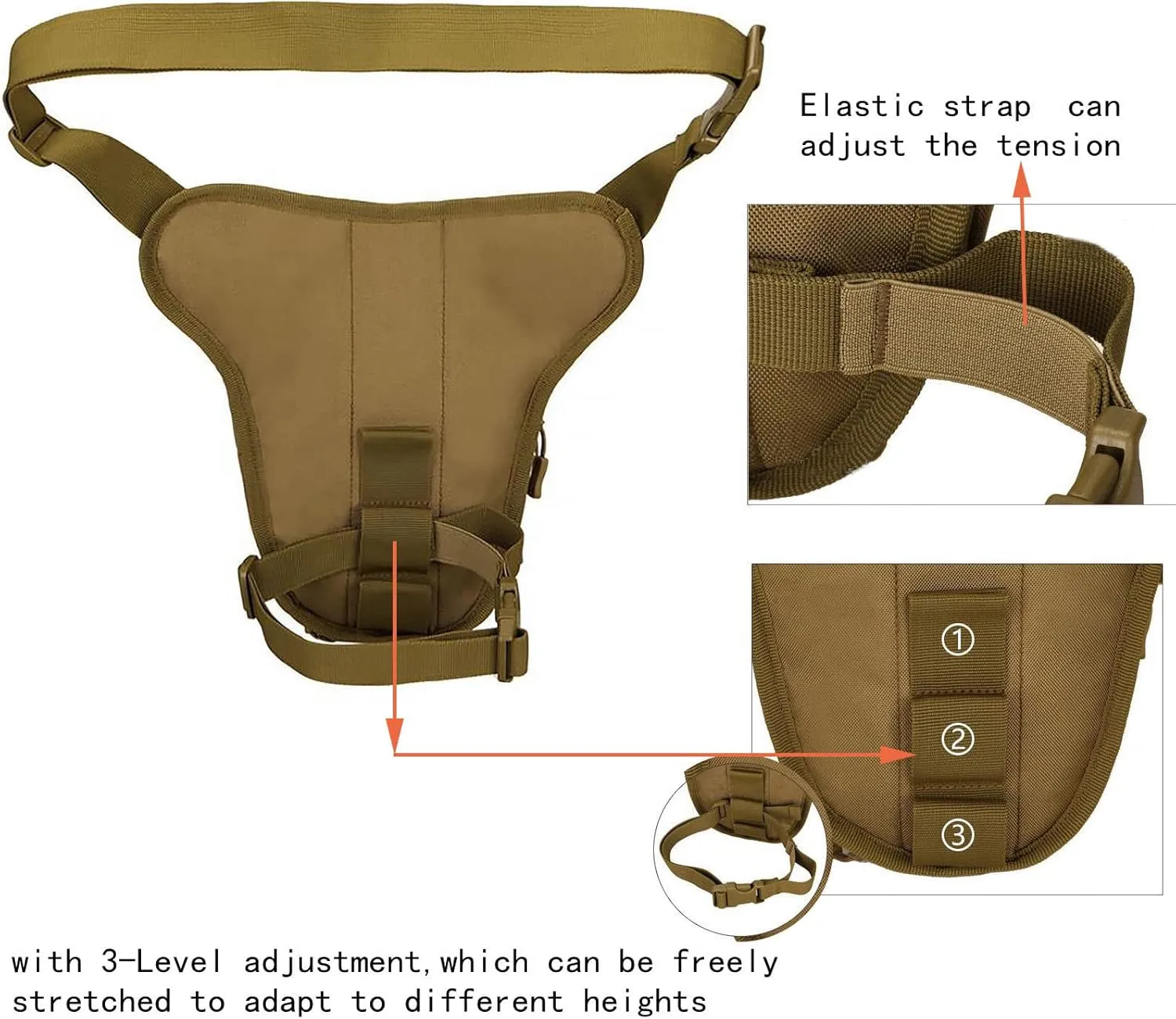 Drop Leg Bag Hard Shell Reflective Stripe Waist Pack Expandable Thigh Pack Hip Bag Crossbody Bag Outdoor Travel Sports Hiking Riding Thigh Pouch for Men Women (khaki)