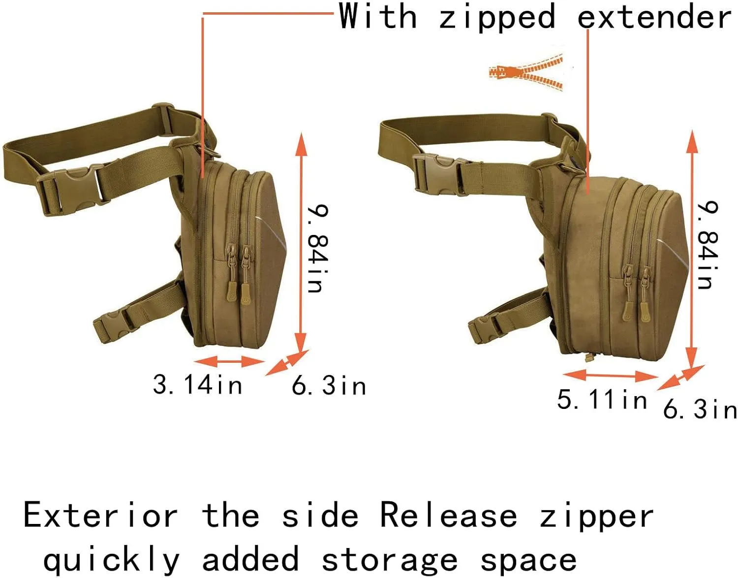 Drop Leg Bag Hard Shell Reflective Stripe Waist Pack Expandable Thigh Pack Hip Bag Crossbody Bag Outdoor Travel Sports Hiking Riding Thigh Pouch for Men Women (khaki)