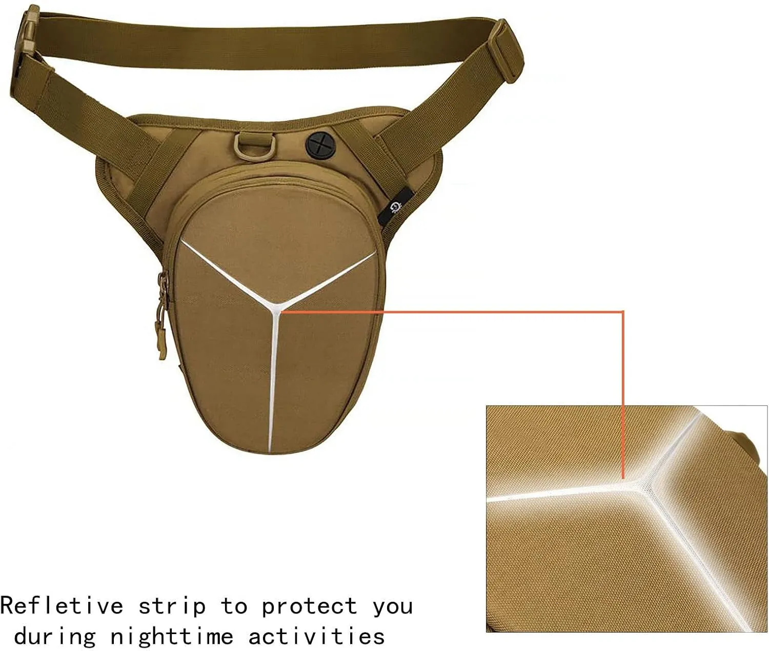 Drop Leg Bag Hard Shell Reflective Stripe Waist Pack Expandable Thigh Pack Hip Bag Crossbody Bag Outdoor Travel Sports Hiking Riding Thigh Pouch for Men Women (khaki)