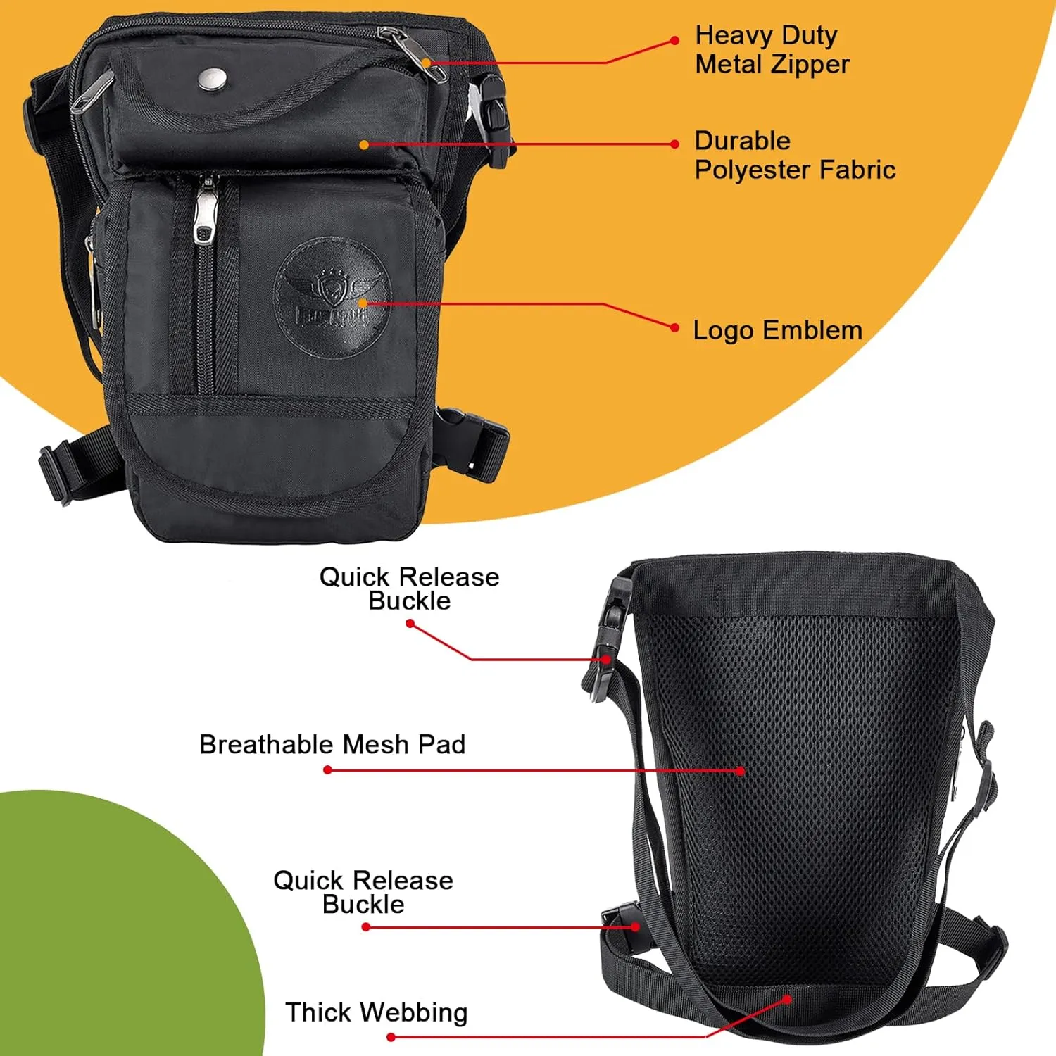 Drop Leg Bag Thigh Bag for Women and Men, Tactical Leg Pouch Thigh Purse, Motorcycle Thigh Fanny Pack Hip Bag Pouch with Leg Strap for Outdoor, Black