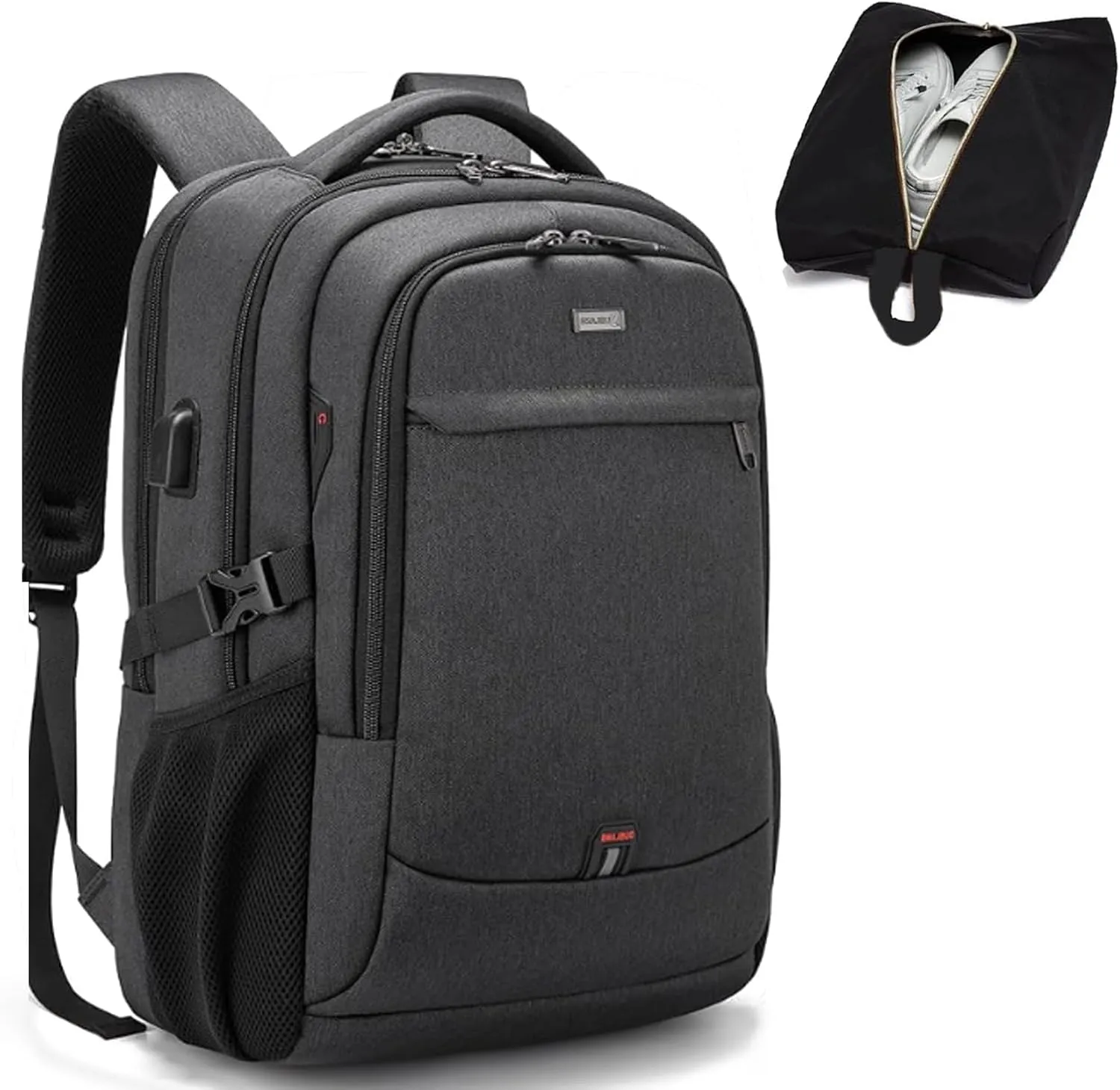 DUSLANG 17 Inch Laptop Backpack for Travel Water Resistant College Backpack for Men/Women Laptop Bag with USB Charging Port and Shoe Storage Bag, Black