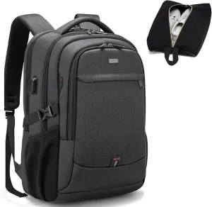 DUSLANG 17 Inch Laptop Backpack for Travel Water Resistant College Backpack for Men/Women Laptop Bag with USB Charging Port and Shoe Storage Bag, Black