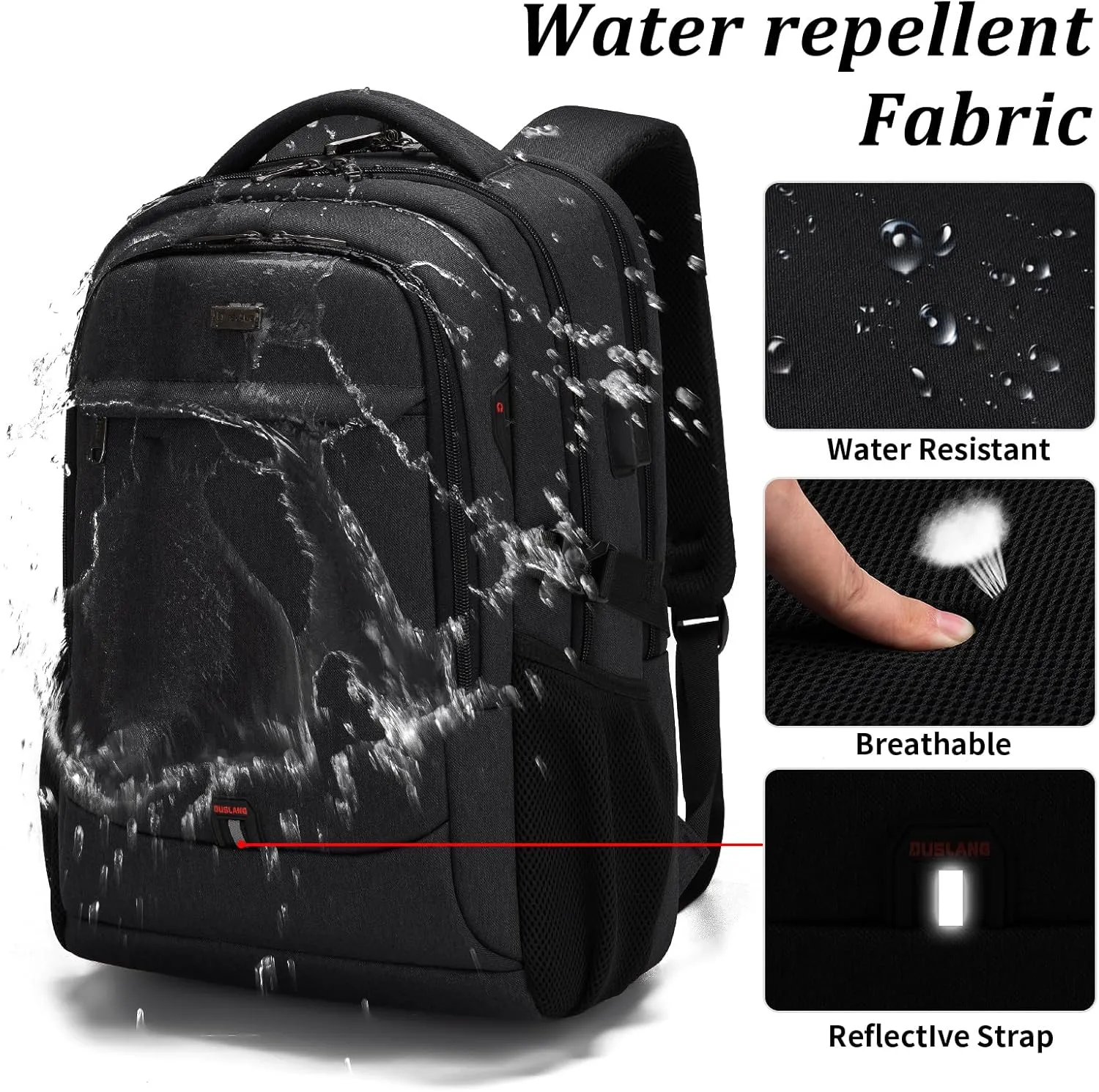 DUSLANG 17 Inch Laptop Backpack for Travel Water Resistant College Backpack for Men/Women Laptop Bag with USB Charging Port and Shoe Storage Bag, Black