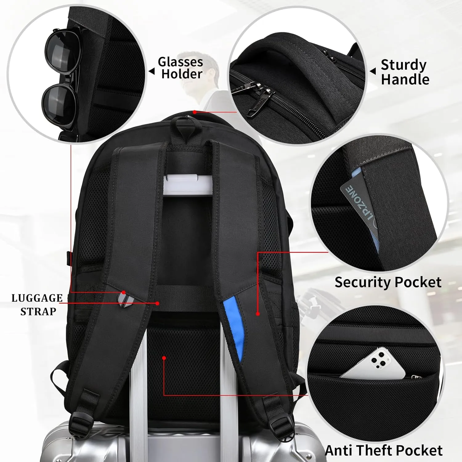 DUSLANG 17 Inch Laptop Backpack for Travel Water Resistant College Backpack for Men/Women Laptop Bag with USB Charging Port and Shoe Storage Bag, Black