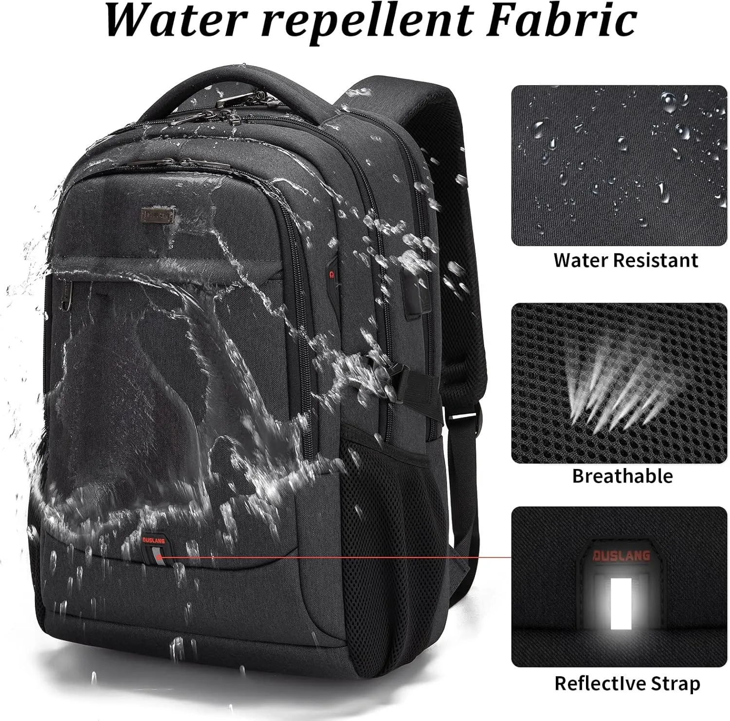 DUSLANG 17 Inch Laptop Backpack for Travel Water Resistant College Backpack for Men/Women Laptop Bag with USB Charging Port,Black