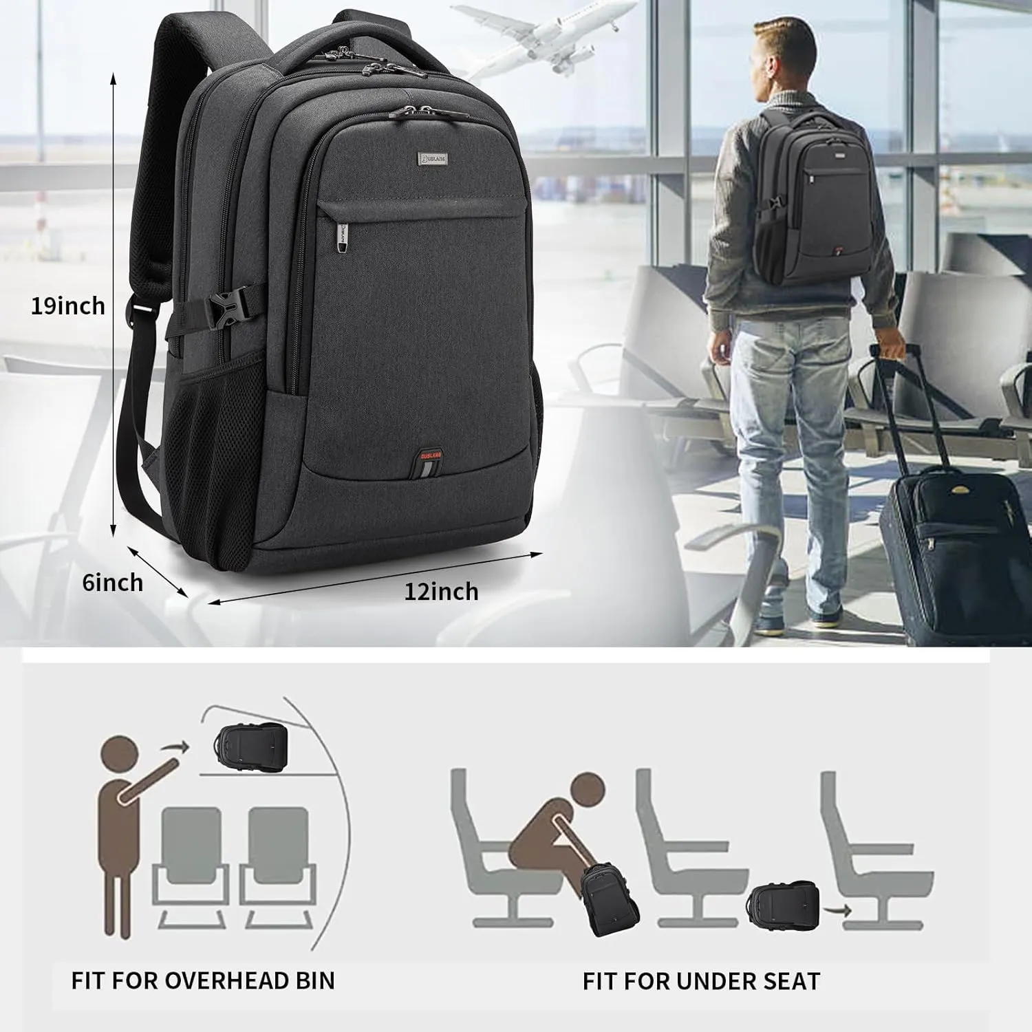 DUSLANG 17 Inch Laptop Backpack for Travel Water Resistant College Backpack for Men/Women Laptop Bag with USB Charging Port,Black