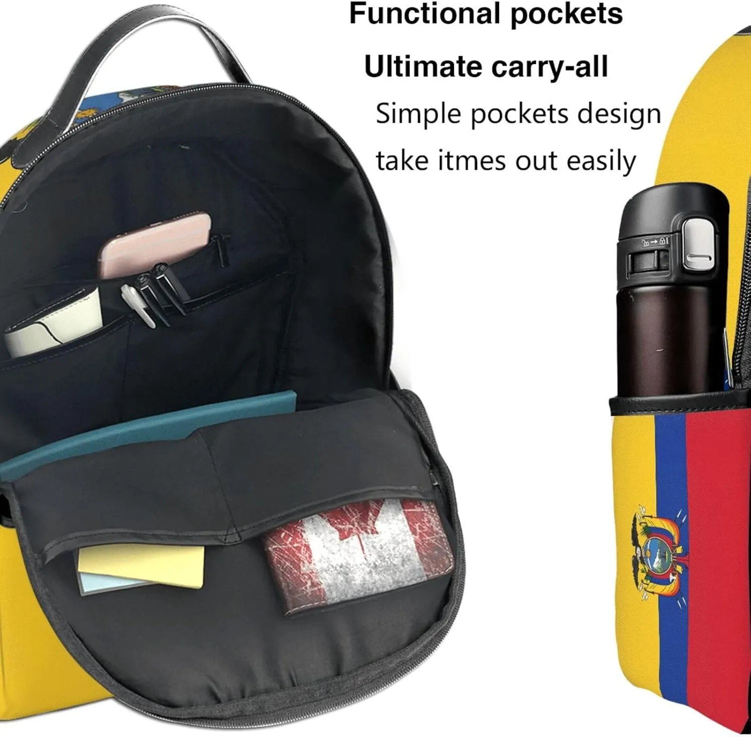 Ecuador Ecuadorian Flag Casual Backpacks Laptop Backpack Carry-on Daypack Sports Travel Rucksack Lightweight Working Bag for Outdoor Hiking Cycling Walking