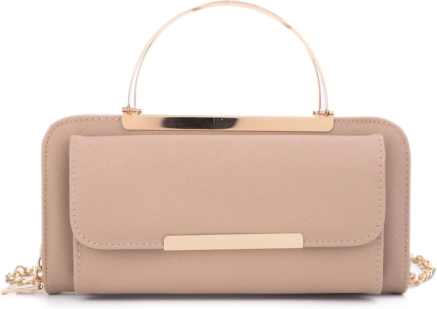 Elegant Crossbody Cell Phone Wallet on Chain Purse with Metal Bar and Top Handle Formal Evening Clutch