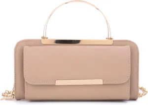 Elegant Crossbody Cell Phone Wallet on Chain Purse with Metal Bar and Top Handle Formal Evening Clutch