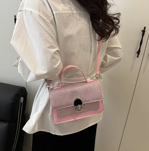 Elegant Textured Crossbody Handbag with Metal Clasp, Top Handle, Available in 5 Colors