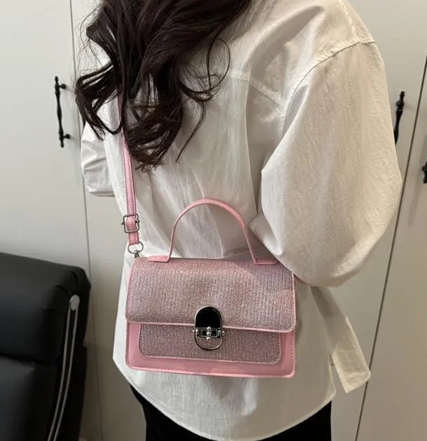 Elegant Textured Crossbody Handbag with Metal Clasp, Top Handle, Available in 5 Colors