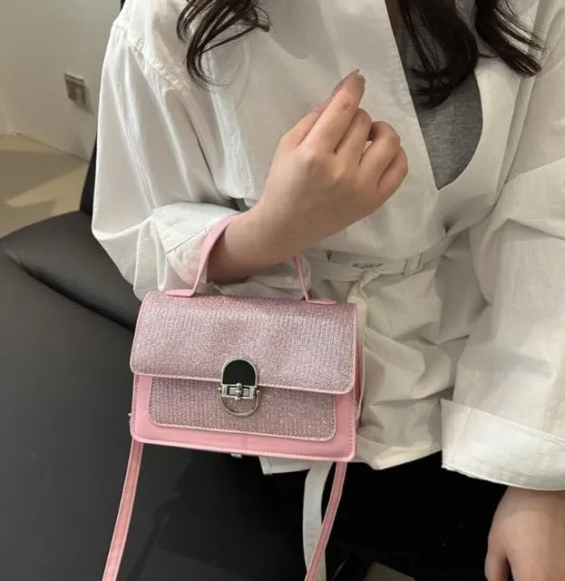 Elegant Textured Crossbody Handbag with Metal Clasp, Top Handle, Available in 5 Colors