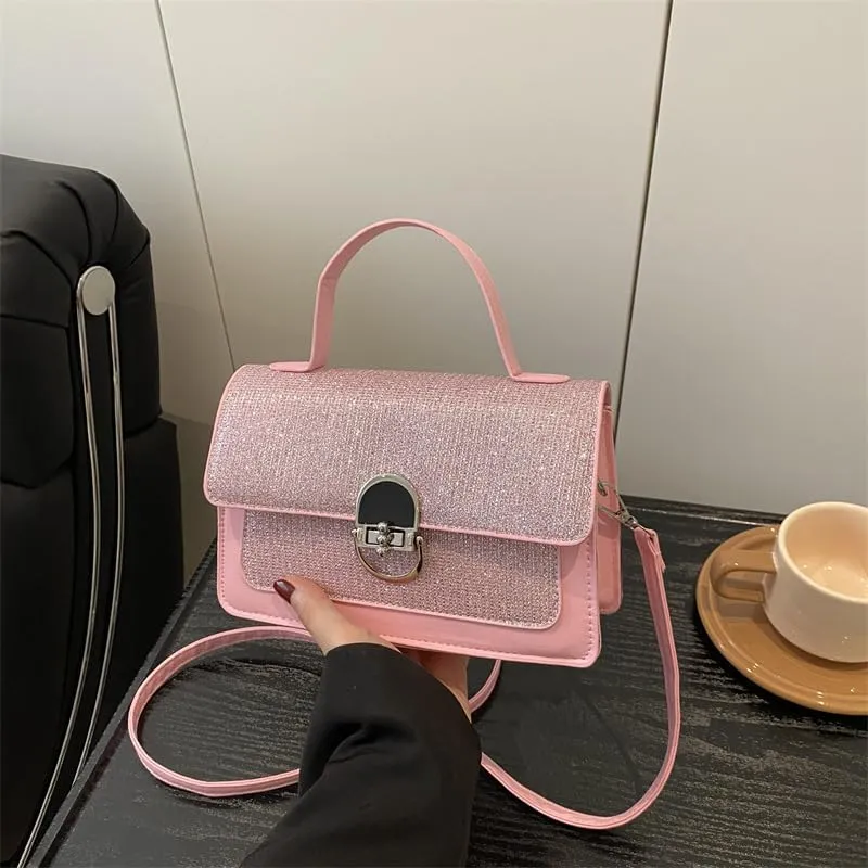 Elegant Textured Crossbody Handbag with Metal Clasp, Top Handle, Available in 5 Colors