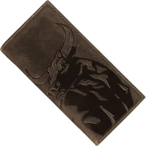 ELIZO Leather Long Wallet for Men Western Wallet Rodeo Mens Wallet Flat Bifold Wallets for Men Biker Billfold Wallet for Men Cowboy Wallet RFID Wallet for Men with Credit Card Holder