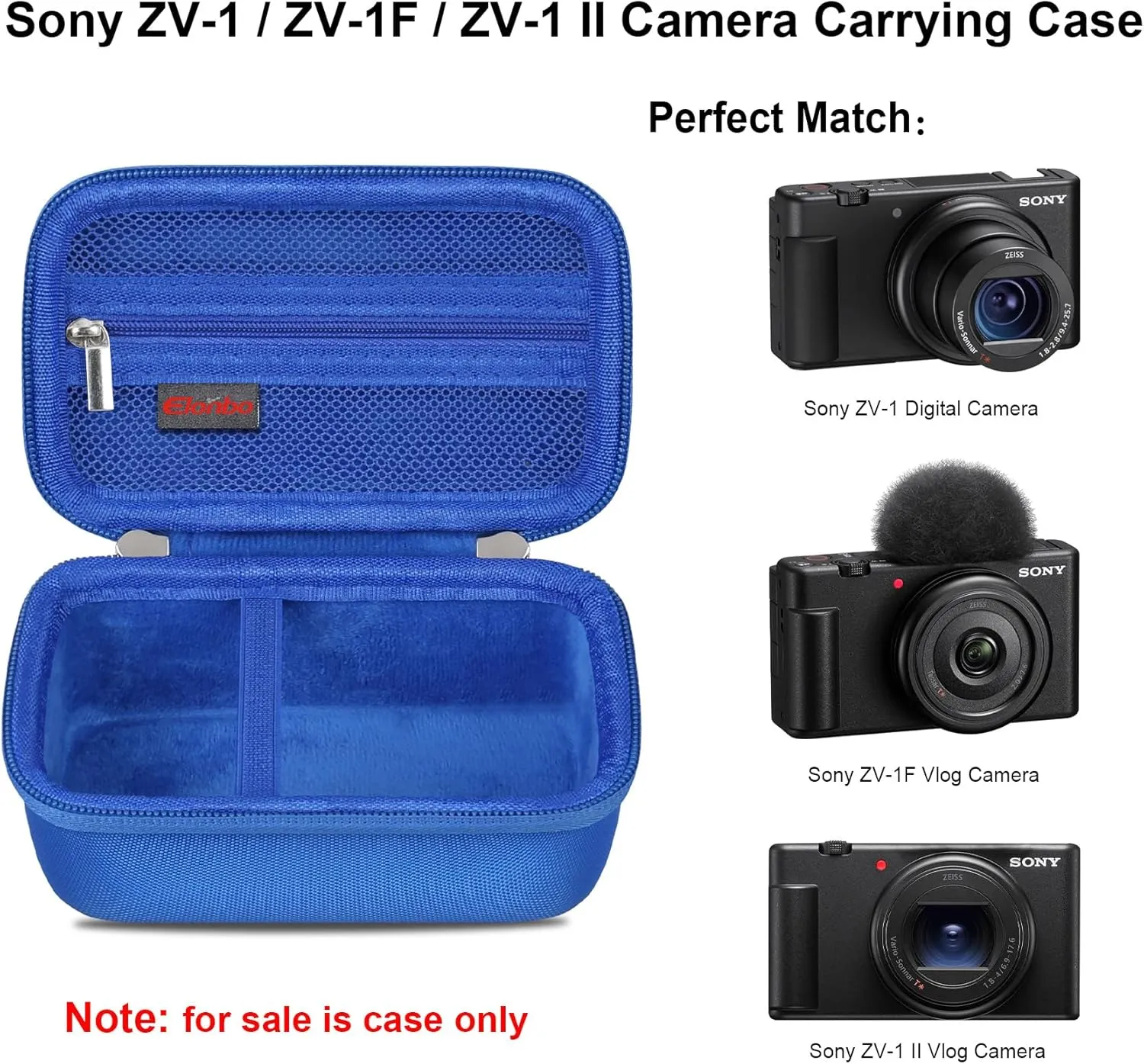 Elonbo Carrying Case for Sony ZV-1F/ ZV-1 II/ZV-1 Vlog Digital Camera for Content Creators, Sony ZV1 Vlogging Camera Hard Travel Bag, Mesh Pocket fits Battery Card Reader Cable, Blue