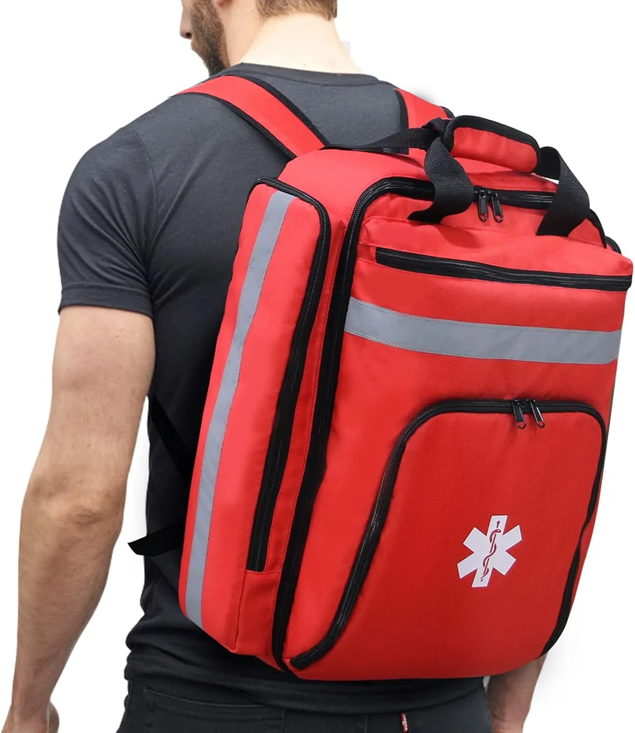 Emergency Medical Backpack,First Aid Bag Empty,First Responder Trauma Bag with Reflective,Large Capacity First Aid Medical Back Pack Bag(Bag Only) (Red)