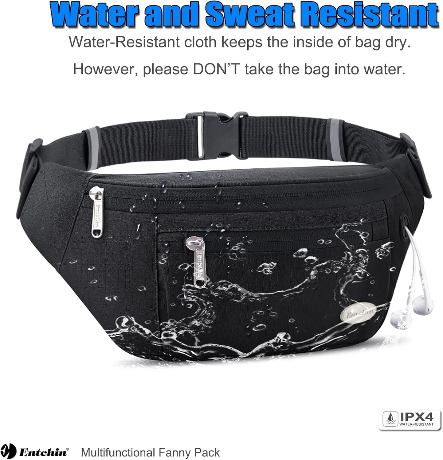 Entchin Fanny Pack for Women Men,Crossbody Belt Bag with 4-Zipper Pockets,Adjustable Waist Bag Pack,One of the Most Popular Travel Essential Gifts for Walking,Traveling,Cycling and Shopping