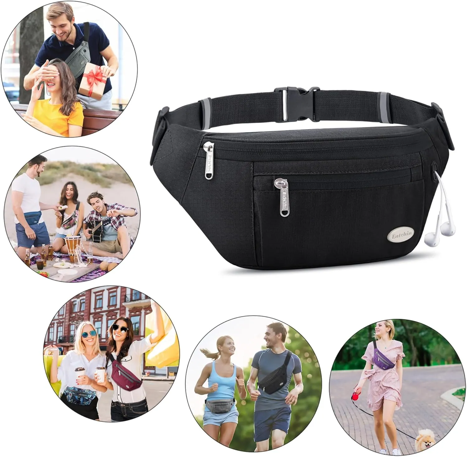 Entchin Fanny Pack for Women Men,Crossbody Belt Bag with 4-Zipper Pockets,Adjustable Waist Bag Pack,One of the Most Popular Travel Essential Gifts for Walking,Traveling,Cycling and Shopping
