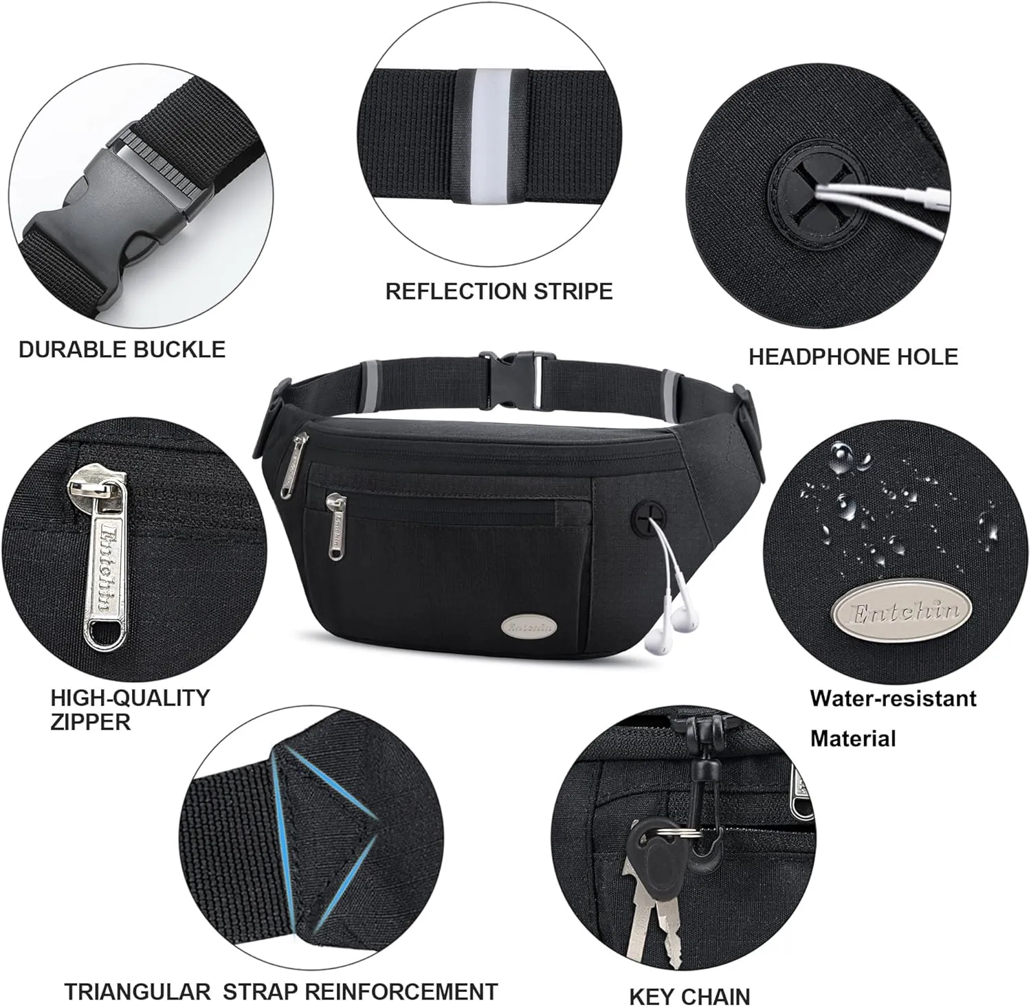 Entchin Fanny Pack for Women Men,Crossbody Belt Bag with 4-Zipper Pockets,Adjustable Waist Bag Pack,One of the Most Popular Travel Essential Gifts for Walking,Traveling,Cycling and Shopping