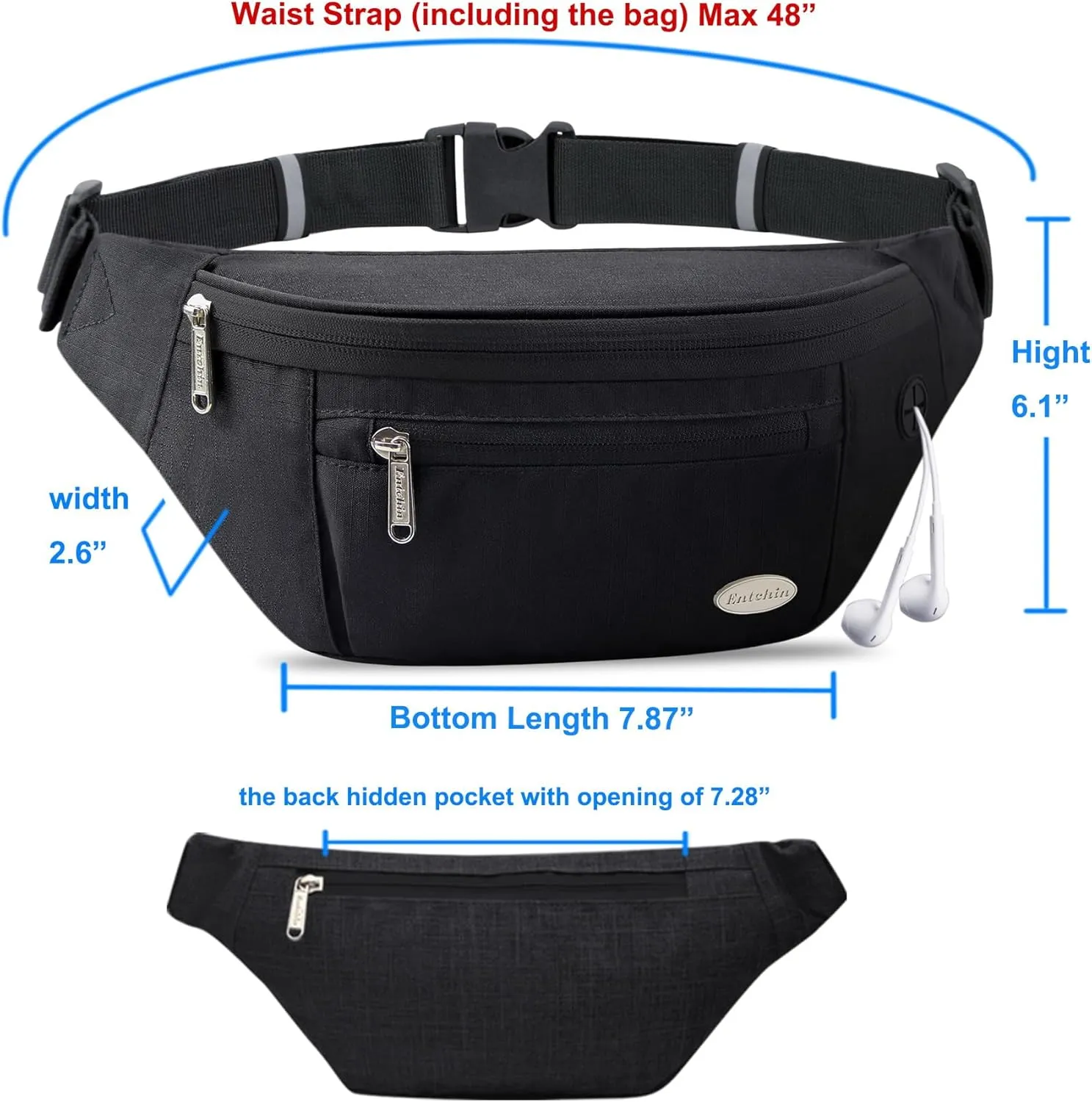 Entchin Fanny Pack for Women Men,Crossbody Belt Bag with 4-Zipper Pockets,Adjustable Waist Bag Pack,One of the Most Popular Travel Essential Gifts for Walking,Traveling,Cycling and Shopping